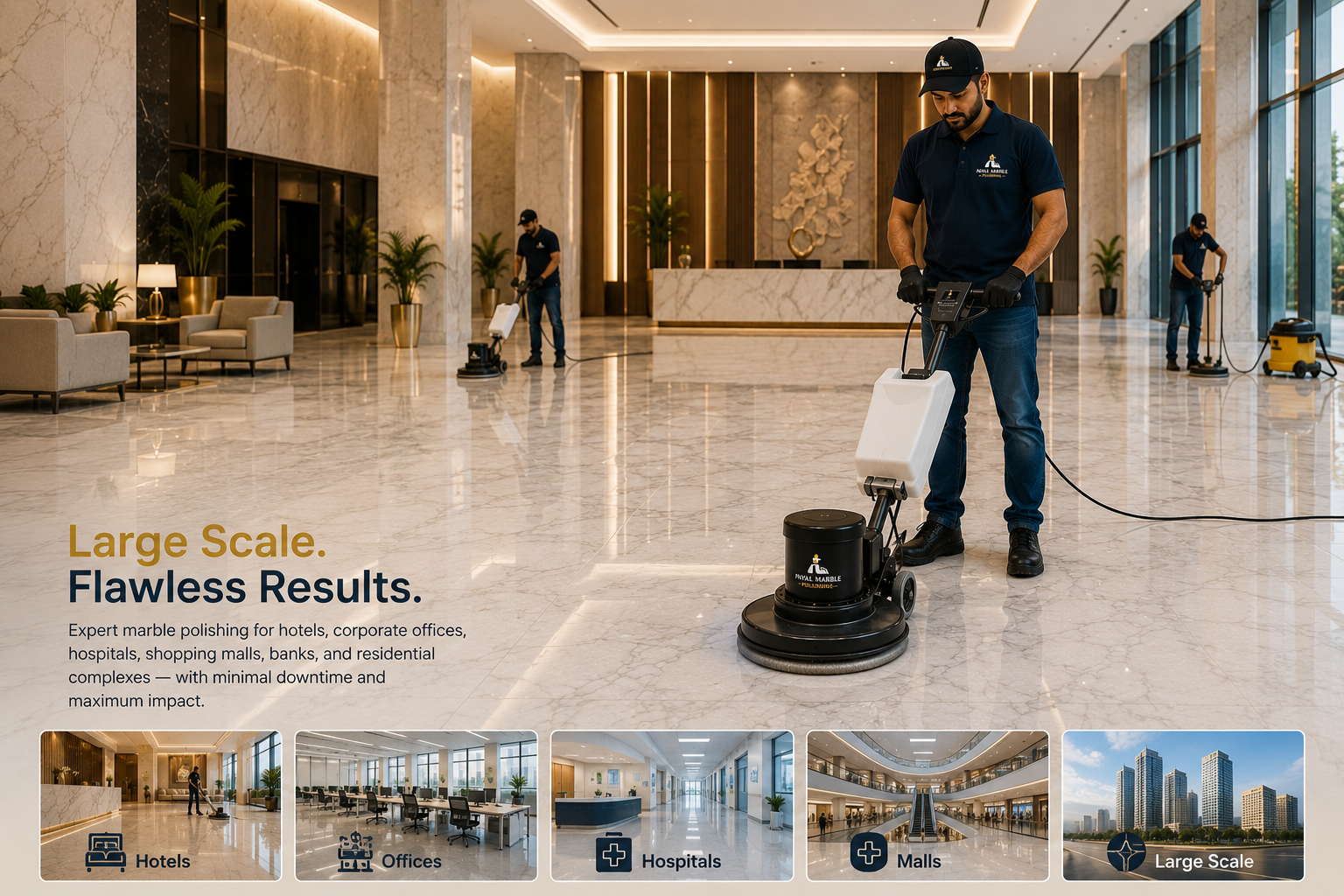 Commercial marble polishing in hotel lobby or office building — Payal Marble Polishing Pune